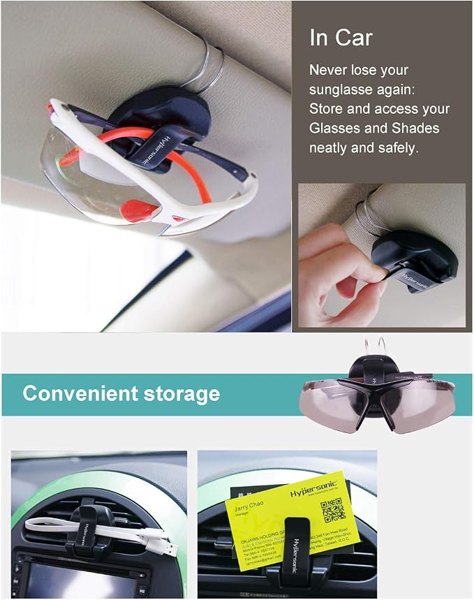 Hypersonic Glasses Holder for Car and Truck Eyeglass Visor Clip Air Vent Sunglass Holder Mask Hanger Plastic Black