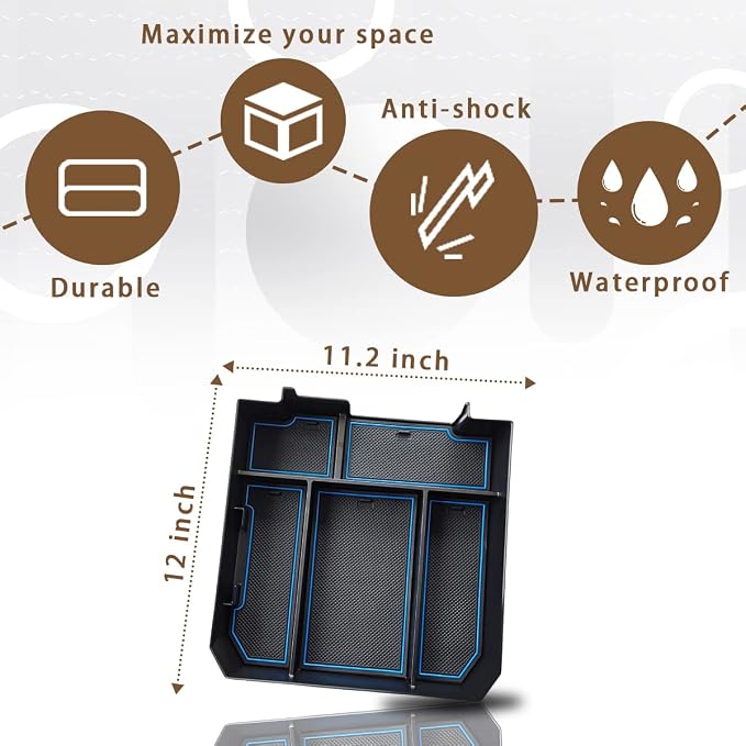 Muslogy Center Console Organizer Compatible with 2022-2025 2026 Toyota Tundra Accessories & 2023-2026 Sequoia Console Storage Box Divider Insert Tray ABS Material with Non-Slip Mats(Rubber Blue)