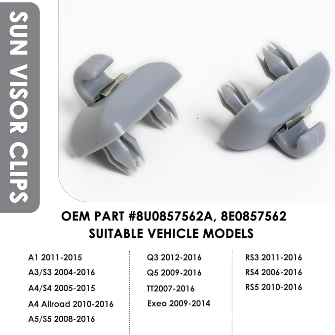 2015 Q5 Sun Visor Clip Replacement Compatible with Audi, Sunvisor Inner Clips for A1 A3 A4 A5 A6 Q3 Q5 S3 S4 S5 TT, ABS Construction Interior Sunscreen Holder Hook, OEM #8U0857562A (Grey)