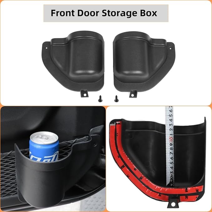 YOCTM Front Rear Door Organizer Tray For 2018 2019 2020 2021 2022 2023 2024 Jeep Wrangler JL 4XE JLU Rubicon Sport Sahara Gladiator JT Interior Storage Accessories Black (Front Door + Rear Door)