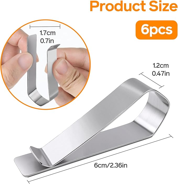 6-Pack Stainless Steel Clips with 3M Adhesive – DIY Sun Visor Mounting Kit for Photo Frames (Not Included) – Strong Hold Car Visor Accessory for Custom Displays, Home & Office Use