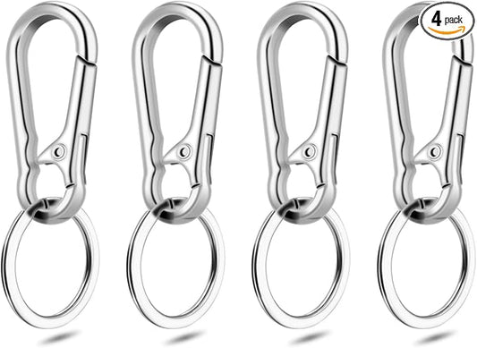 CooBigo 4Pack Small Keychain Rings, Metal Key Carabiner Clip, Mini EDC Key Ring Chain Holder Organizer for Purse Charm Hook, Car Keychain, Paracord Keychain Lanyard, Men and Women Key Fob (Silver)