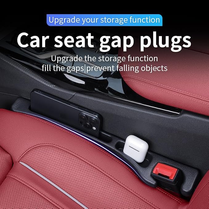 Car Seat Gap Filler Organizer, Universal Fit, Black, PU Leather, 2 Pack with Storage Pockets