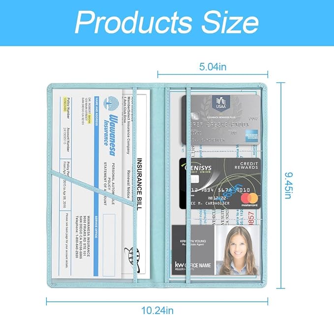 XINLIYA Car Registration and Insurance Card Holder, PU Glove Box Essential Documents Paperwork Driver License Organizer for Car, Wallet Case Auto Vehicle Truck Accessories for Women and Men (Light