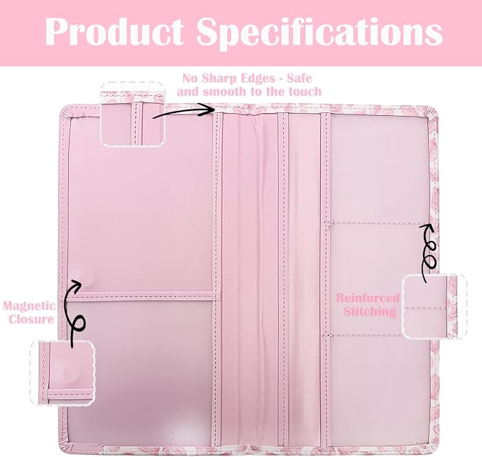 Car Registration and Insurance Holder with Magnetic Closure, Universal Document Organizer for License, Insurance Cards & Glove Box Storage (Heart-Pink)