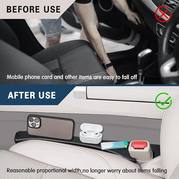 2Pcs PU Leather Car Seat Gap Filler, Seat Console Gap Plug Stop Falling Items, Universal Auto Interior Accessories for Cars SUV Truck