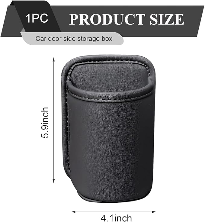 Car Cup Holder, Waterproof Leather Car Door Cup Holder, Clip-On Back Seat Storage Bag & Trash Can, Universal Hanging Drink & Phone Organizer Pocket for Most Cars (Black)