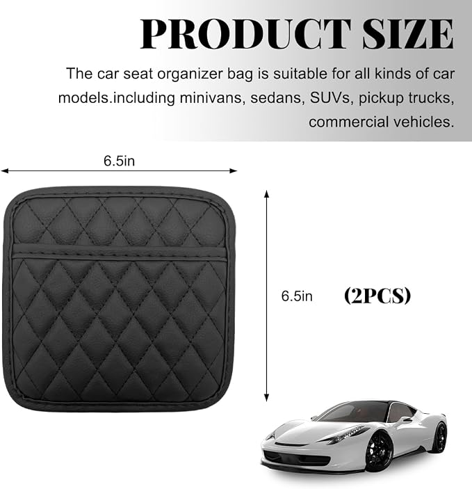 2 PCS Car Side Pocket Organizer, Leather Adhesive Auto Side Seat Back Storage Pocket, Waterproof Phone Document Sunglasses Holder Vehicle Gap Filler Pouch, Car Accessories (Medium)