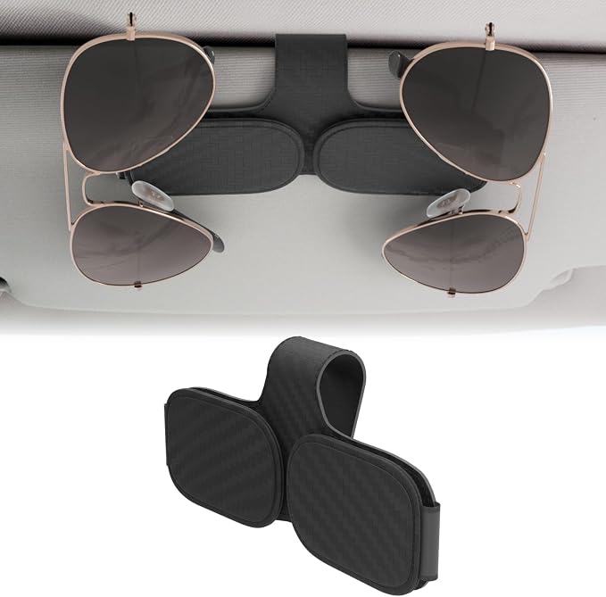 BFXM Sunglass Holder for Car Double Clip, Car Accessories Sunglasses Clip for Car Visor, Magnetic Leather for Car Visor, Cars Sun Visor Ticket Card Clip