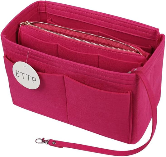 Purse Organizer Insert, Felt Tote Organizer Insert With Metal Zipper, Handbag Organizer For Speedy, Neverfull, Tote, Handbag, 7 Colors 5 Sizes
