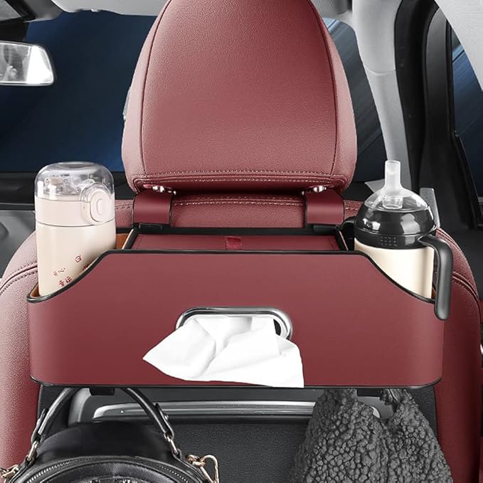 HAOTULE New car headrest Rear seat Multifunctional Storage Box, partition Design, with Cup Holder, Tissue Box, headrest Hook, Suitable for Children and Adults, car Travel Accessories（Red）