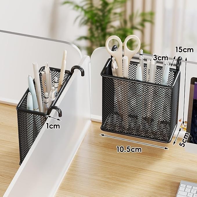 Hanging Pen Holder with Hook Storage Box - Wall-Mountable Desk Organizer for Office Desktop, Partition Screen, Workstation & Bedroom Side Storage (black)