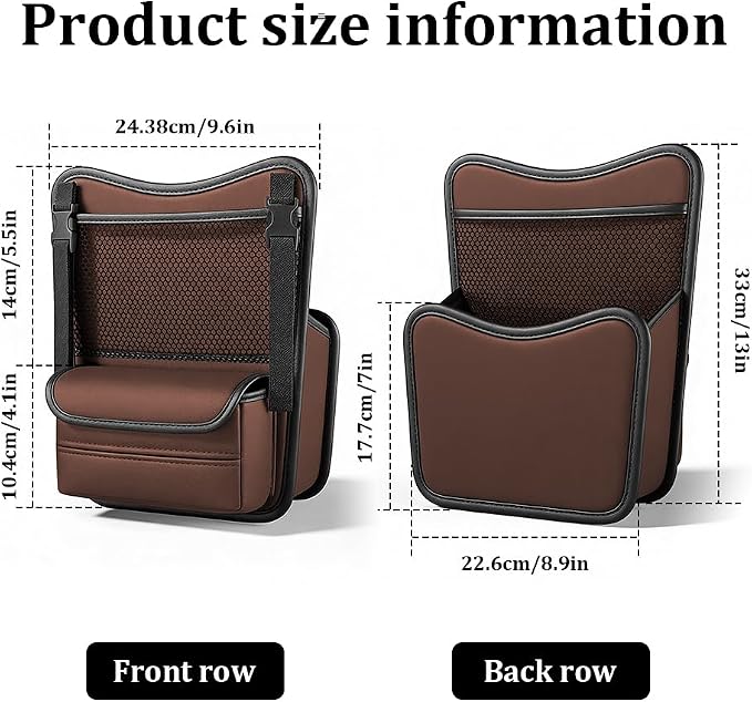 Car Organizer Storage Between Seats, Car Purse Holder, Nappa Leather Front Seat Storage Bag with Tissue Holder, Large Capacity Auto Console Organizer for Document Phone Wallet Snack (Brown)
