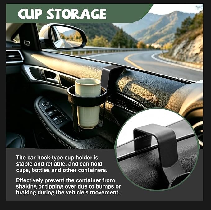 2-Pack Car Cup Holder, Waterproof and Durable, Portable Multifunction Automotive Cup Storage Accessories for Most Cars, Shockproof Scratchproof Side Window Seat Armrest Cup Holder (Black-Style 2)