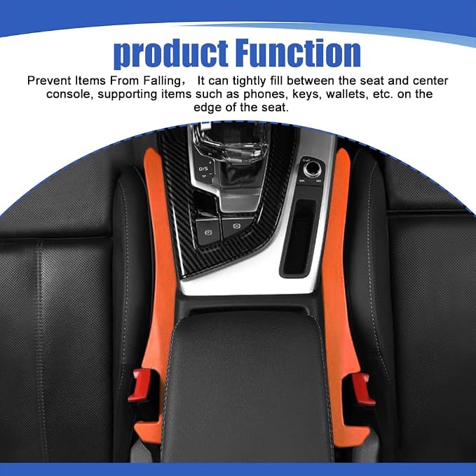 2PCS Car Seat Gap Filler, Car Blocker, PU Leather Fill The Gap Between Seat and Center Console, Universal Car Interior Accessories Flexible Seat Gap Organizer for Most Cars (Orange)