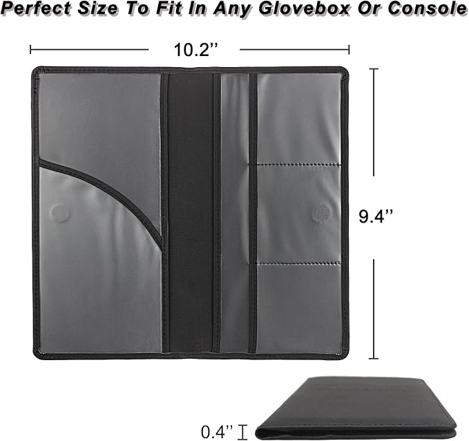 Car Registration and Insurance Holder, Premium Leather Insurance and Registration Holder,vehicle Glove Box Car Organizer, with Magnetic Shut for Cards, Driver License (Black)