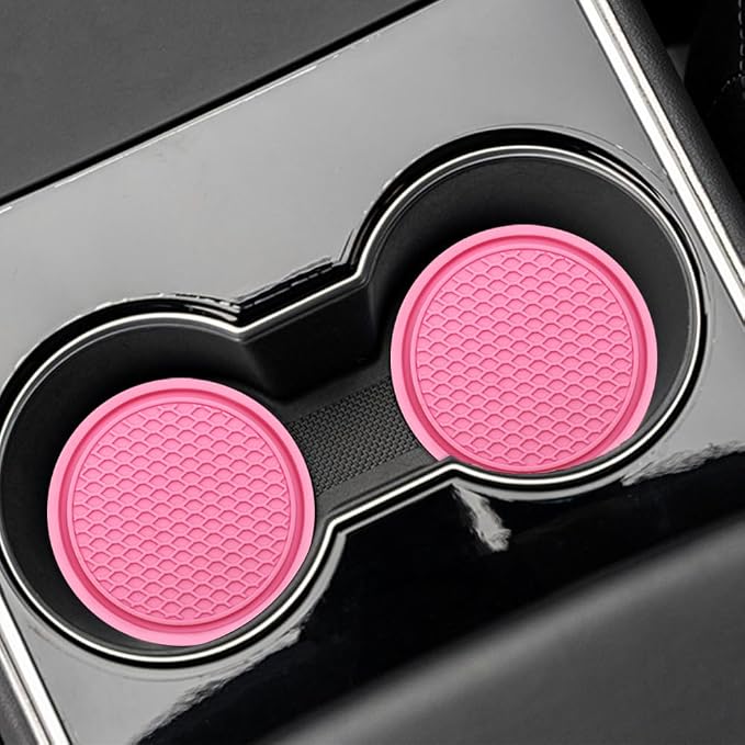 8 pcs Pink Car Seat Accessories Set, 4 Car Seat Hooks and 4 Cup Coasters, Passenger Princess Car Accessories, Pink Accessories, for Car Interiors, Coasters and Seat Hooks