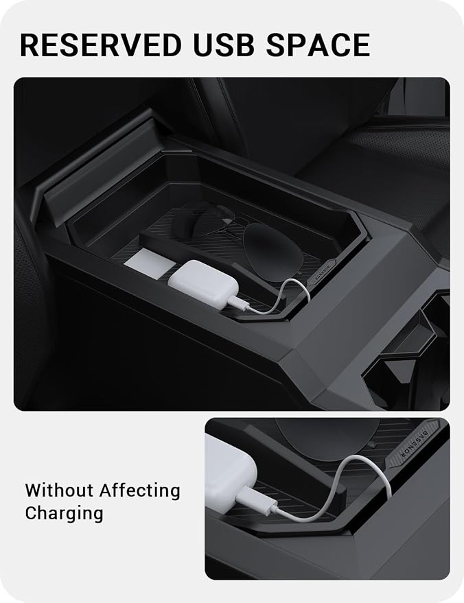 BASENOR 2024 2025 2026 Tesla Cybertruck Center Console Organizer Tray(Carbon Edition) (Proprietary Design) Armrest Storage Box for Cybertruck Accessories