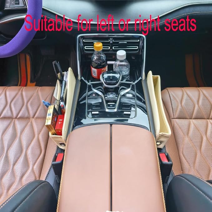 Seat Gap Organizer, Beige | Car Seat Console Organizer, Front Seat Side Storage Bag, Center Console Side Pocket, Seat Gap Filler