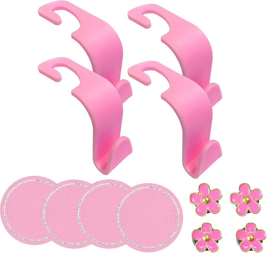12 Pcs Bling Car Interior Accessories，Universal Car Seat Headrest Hook，Daisy Flower Air Vent Clip，Bling Car Coasters, Bling Cup Holder Insert Coasters
