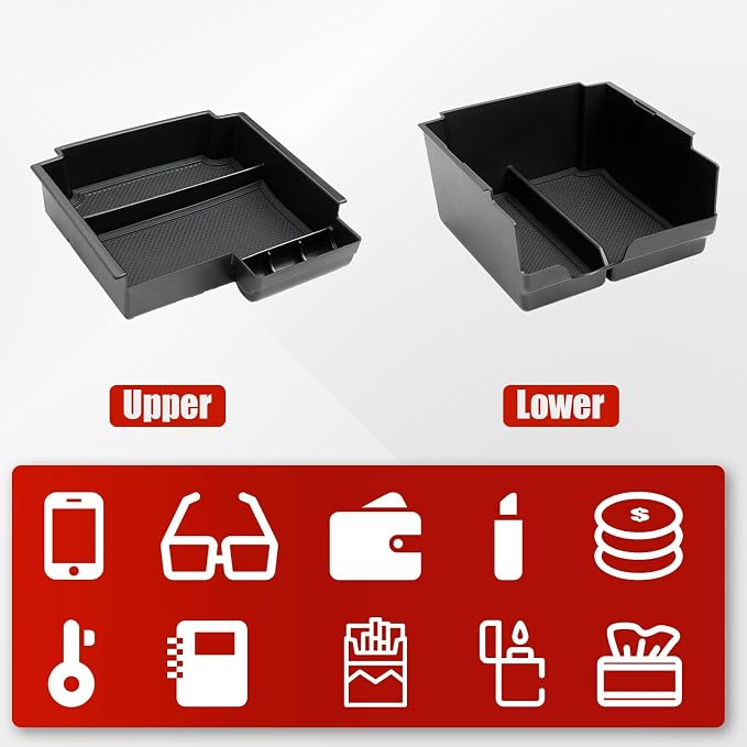 Mabett Double-Layer Console Organizer for Bronco 2025 2026 4-door, Armrest Storage Box with Non-Slip Mat for Bronco Accessories (Not for Manual Transmission Not for Bronco Sport)