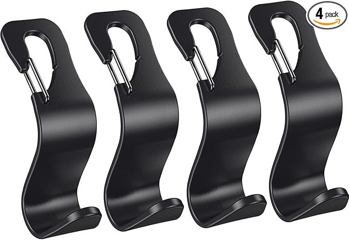 4 Pack Car Back Seat Headrest Hook Hanger for Purse Grocery Bag Handbag Hat, Purse Hook for Car with Clip