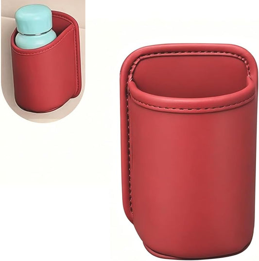 Car Cup Holder, Waterproof Leather Car Door Cup Holder, Clip-On Back Seat Storage Bag & Trash Can, Universal Hanging Drink & Phone Organizer Pocket for Most Cars (Red)