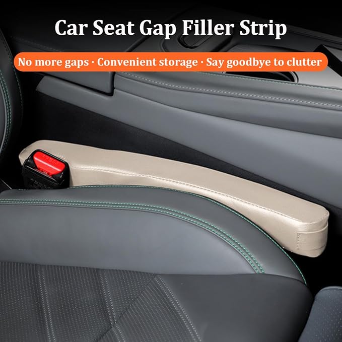2PCS Car Seat Gap Filler, Microfiber Leather Vehicle Seat Crevice Plug Blocker to Stop Things from Dropping, No-Drop Automotive Gap Guard Stopper, Universal for Vehicles (Beige)