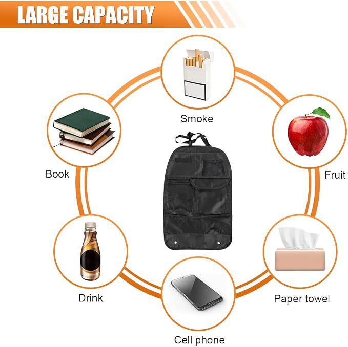 Car Backseat Organizer with 7 Storage Pockets, Waterproof Auto Seat Back Protector Kick Mat for Kids Toddlers, Large Capacity Universal Travel Accessories, Keep Vehicles Organized & Tidy (2PCS)