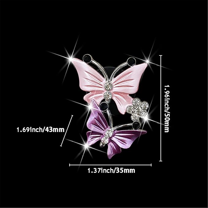 Car Air Fresheners Vent Clips for Women, Cute Dual Butterfly Diamond Rhinestone Sparkly Bling Air Freshener Accessories