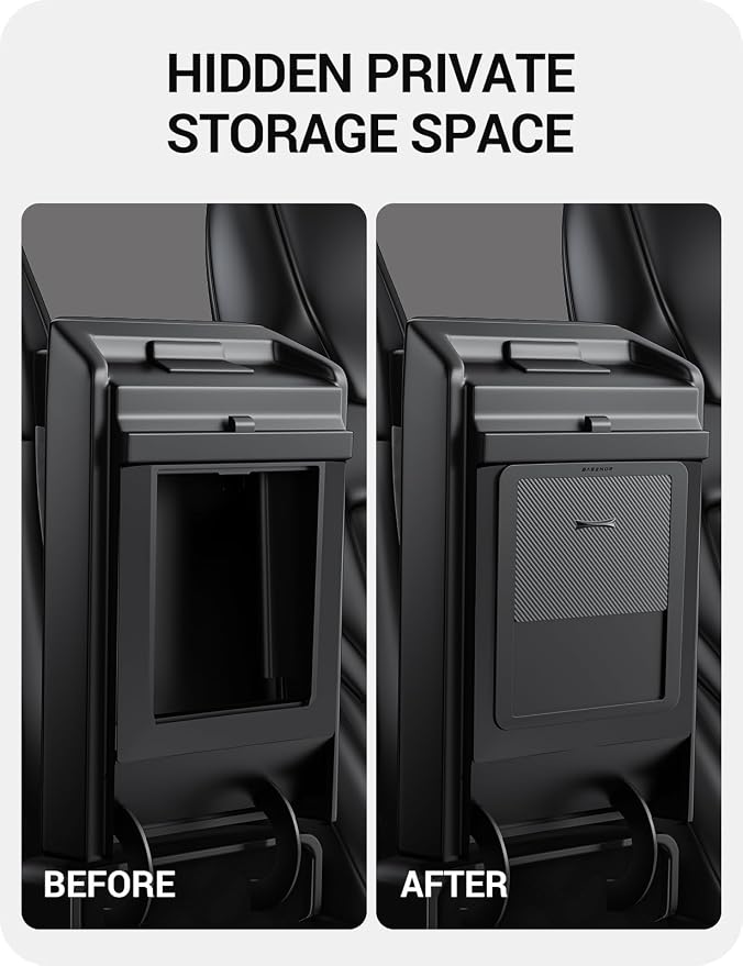 BASENOR Upgraded Tesla Model Y Model 3 Armrest Hidden Storage Box [Carbon Edition] [Powerful Magnetic] Center Console Secret Compartment Accessories 2017-2024 (Proprietary Design)