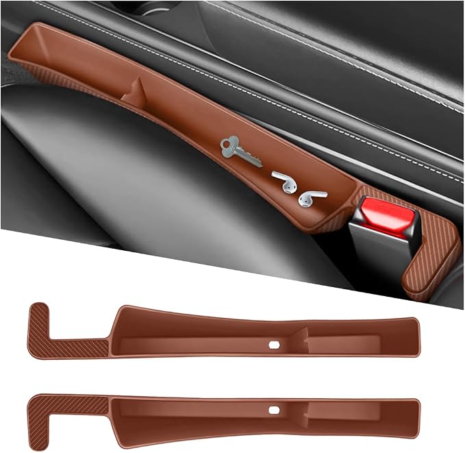 2PCS Car Seat Gap Filler Organizer, Seat Side Gap Organizer for Phone Keys Cards, Multifunctional Automotive Interior Storage Accessories, Universal for SUV Truck Sedan (Dark Brown)
