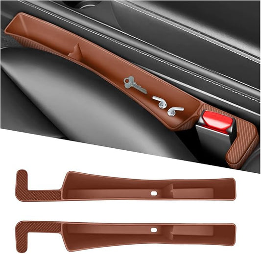 2PCS Car Seat Gap Filler Organizer, Seat Side Gap Organizer for Phone Keys Cards, Multifunctional Automotive Interior Storage Accessories, Universal for SUV Truck Sedan (Dark Brown)