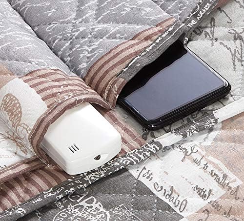 Brilliant Sunshine Latte Grey Paris and Toile Patchwork Couch Armrest Organizer, Non Slip Armchair Caddy for Sofa Recliner, Washable Remote Control Holder, Storage for Magazine, Phone, iPad(35"×13")