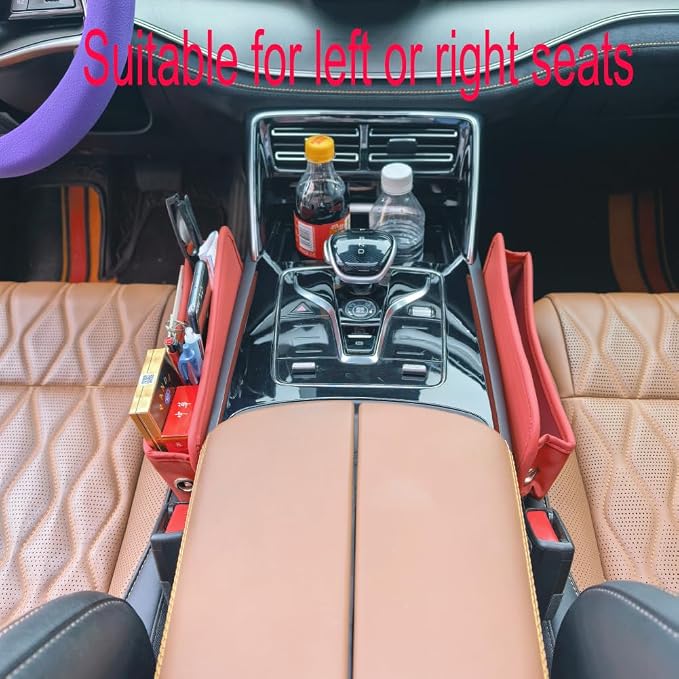 Seat Gap Organizer, Red | Car Seat Console Organizer, Front Seat Side Storage Bag, Center Console Side Pocket, Seat Gap Filler