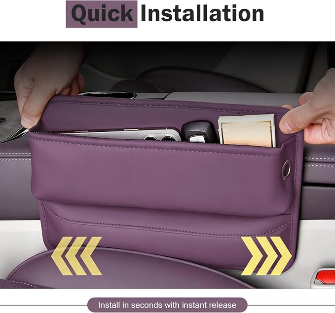 Car Seat Gap Organizer, Leather Multi-Pocket Storage Pouch, Automotive Seat Gap Organizer for Phone, Keys & Small Items, Universal for Most Cars (Purple)