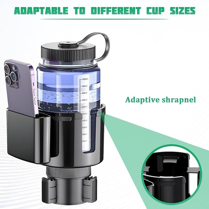 Car Cup Holder Expander, 2 in 1 Vehicle Cupholder Extender Adapter with Expandable Base & Phone Holder, Multifunctional Automotive Interior Water Bottle Accessories, Universal Fit