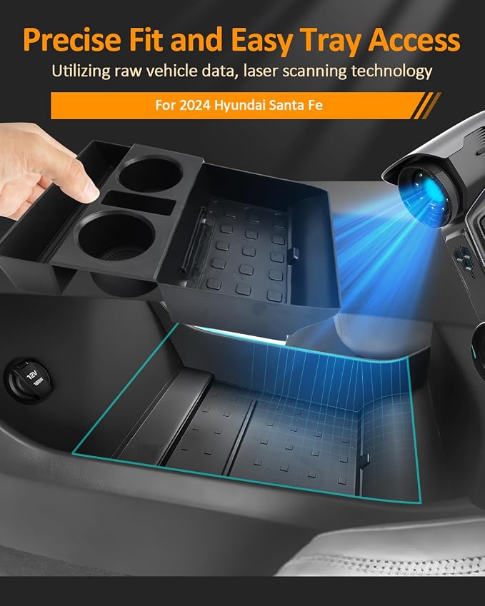 CDEFG for 2024 2025 2026 Hyundai Santa Fe Lower Console Cup Holder Tray - Under Center Console Organizer Accessories