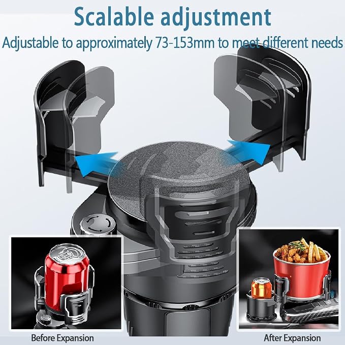 Upgrade Dual Cup Holder Expander, 2 in 1 Multifunction Cup Holder for Car with Lock, 360° Rotating Car Cup Drink Holder with Adjustable Base, Cupholder Expander for Large Water Bottles, Cups