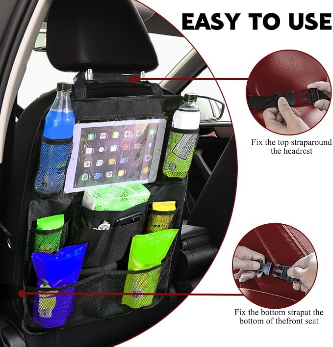 Car Backseat Organizer, Car Organizers and Storage, Kick Mats Back Seat Protector with Touch Screen Tablet Holder, Road Trip Storage Essentials Car Storage Pocket for Car And Truck (1PCS)