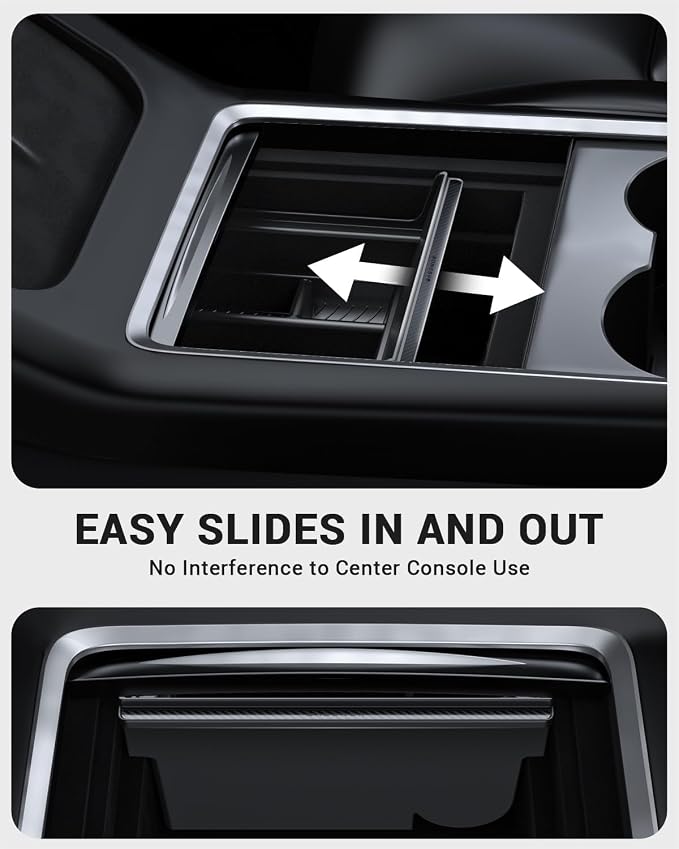 BASENOR 2021-2024 Tesla Model Y/3 Center Console Organizer Tray (Carbon Edition) Console Hidden Storage Box with Coin Purse and Sunglasses Holder for Model Y 2021-2024 Model 3 2021-2023