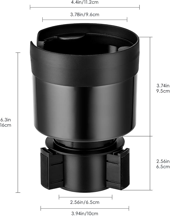 RAYMYLO Car Cup Holder Expander with Adjustable Base, Cup Holder Insert for Car Compatible with Most 32/40 Oz Water Bottles 12 oz/24 oz Coffee Mugs Tumblers 3.4 to 3.78 in Diameter, 1 Pack Black