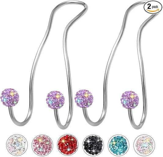 Bling Purse Hook for Car Headrest, Upgraded Cute Car Seat Hooks for Bag Handbag, Durable Stainless Auto Purse Hanger Holder 2 Pack, Light Purple