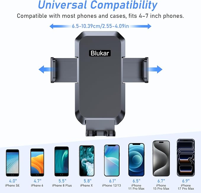 Blukar Car Phone Holder Mount, Super Stable Air Vent Cell Phone Car Mount with 2025 Metal Hook Clip, 360° Rotation,One Button Release for iPhone, Galaxy, Google, and All Other Smartphones