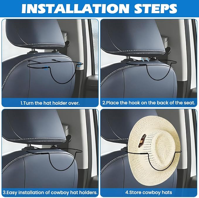 2 Folding Design Hat Rack, Cowboy Hat Holder For Truck SUV Car To Keep-Hat-Shape, Automotive Seat Back Hard Hats Holder Car Clothes Hanger, Cowboy Hats Organizer for Auto Travel