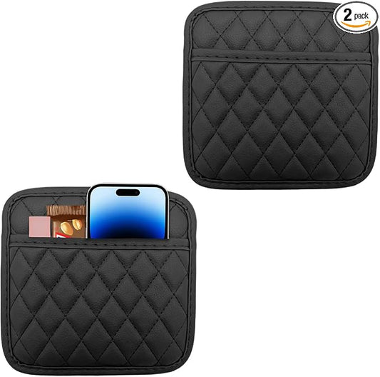 2 PCS Car Side Pocket Organizer, Leather Adhesive Auto Side Seat Back Storage Pocket, Waterproof Phone Document Sunglasses Holder Vehicle Gap Filler Pouch, Car Accessories (Medium)