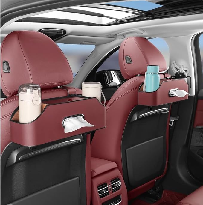 HAOTULE New car headrest Rear seat Multifunctional Storage Box, partition Design, with Cup Holder, Tissue Box, headrest Hook, Suitable for Children and Adults, car Travel Accessories（Red）