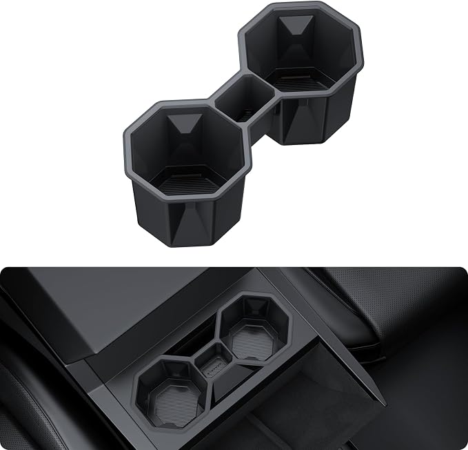 BASENOR 2024 2025 2026 Tesla Cybertruck Center Console Cup Holder Insert [Carbon Edition] Silicone Non-Slip Car Drink Holder Cybertruck Interior Accessories