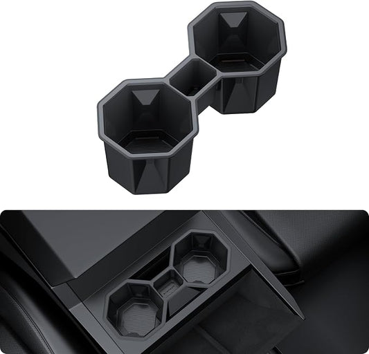 BASENOR 2024 2025 2026 Tesla Cybertruck Center Console Cup Holder Insert [Carbon Edition] Silicone Non-Slip Car Drink Holder Cybertruck Interior Accessories