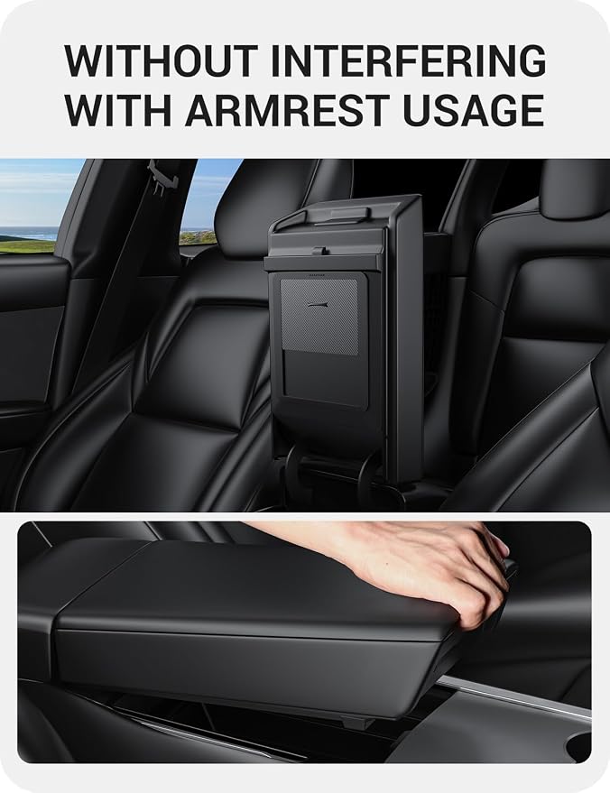 BASENOR Upgraded Tesla Model Y Model 3 Armrest Hidden Storage Box [Carbon Edition] [Powerful Magnetic] Center Console Secret Compartment Accessories 2017-2024 (Proprietary Design)